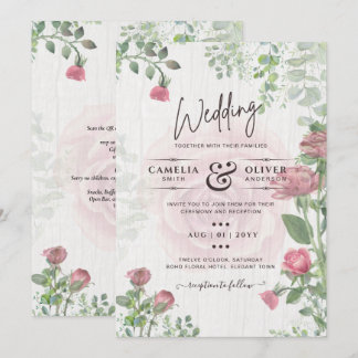 Invitación Boda floral de rosas rosadas polvorientas todo en