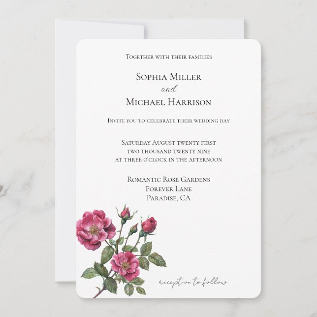Invitación Boda floral de rosas rosadas románticas (Anverso)