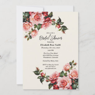 Invitación Boda floral de rosas rosadas y rojas elegante 