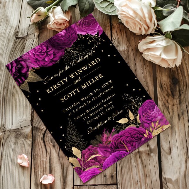 Invitación Boda Floral de Rosas rosados y dorados calientes (Subido por el creador)