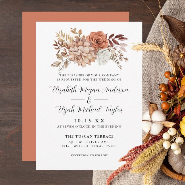Invitación Boda floral de roya Terracotta Fall (Subido por el creador)