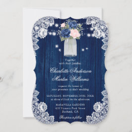 Invitación Boda floral de Rubor azul de la Marina Rustica