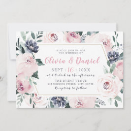Invitación Boda floral de rubor botánico con brillo