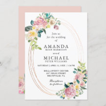 Boda floral de Rubor con marco ovalado moderno Pas