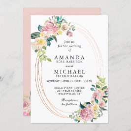 Invitación Boda floral de Rubor con marco ovalado moderno Pas
