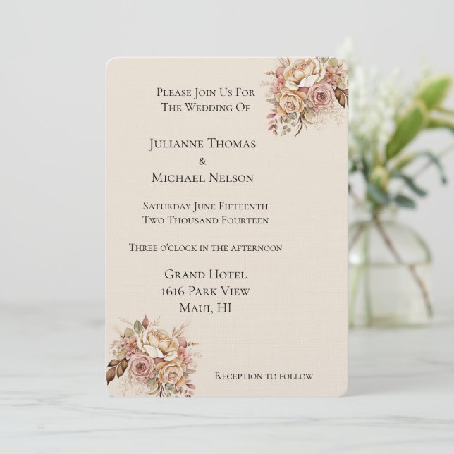 Invitación Boda floral de Rubor Cream Boho (Anverso de pie)