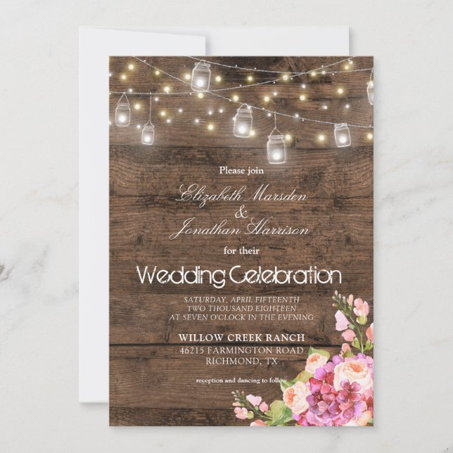 Invitación Boda floral de Rubor de albañil de las luces (Anverso)