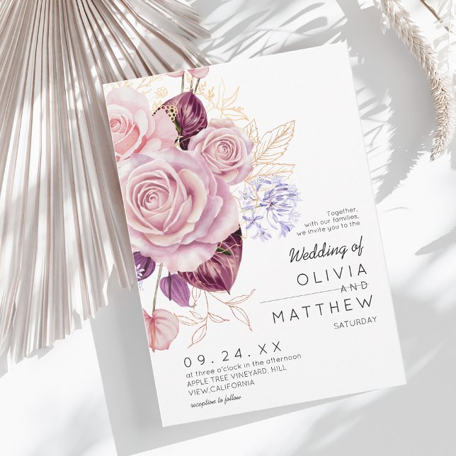 Invitación Boda floral de rubor de oro rosa moderno  (Subido por el creador)