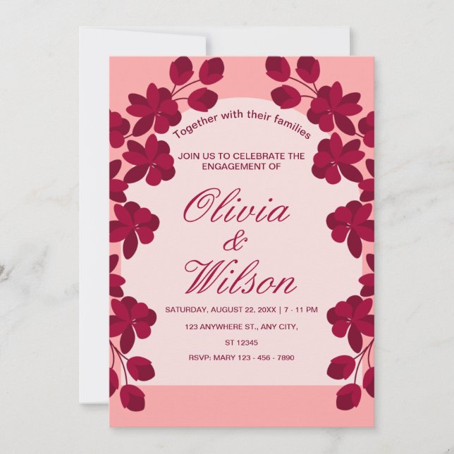 Invitación Boda floral de Rubor en Borgoña (Anverso)