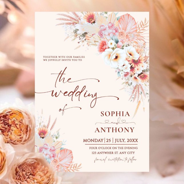 Invitación Boda Floral de Rubor Peach Boho (Subido por el creador)