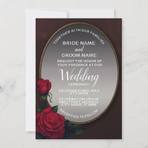Invitación Boda Floral de Rubor Rojo Gris Plateado Espejo