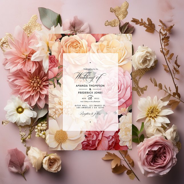 Invitación Boda floral de Rubor rosa, marfil y oro (Subido por el creador)