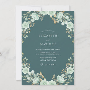 Invitación Boda floral de salvia azul turquesa polvorienta