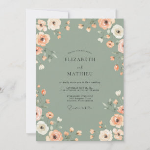 Invitación Boda Floral de Salvia Melocotón