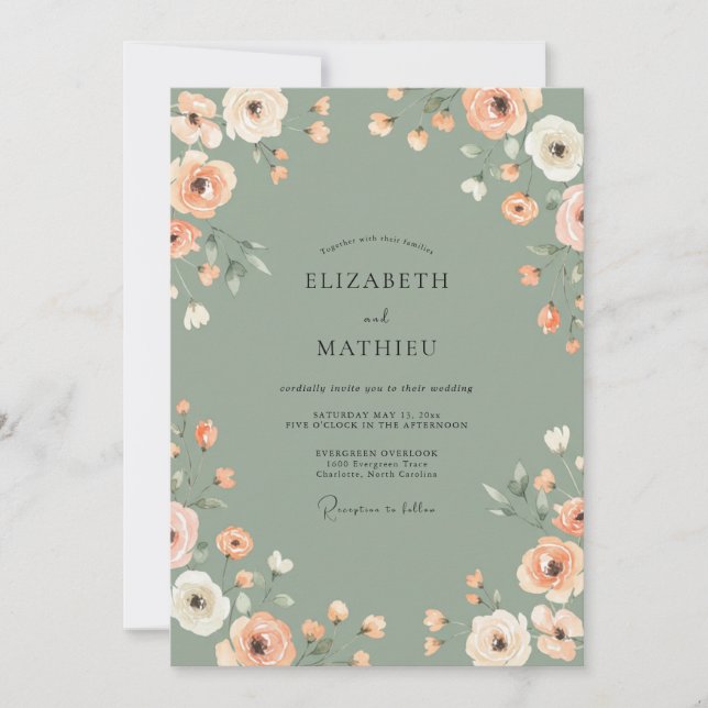 Invitación Boda Floral de Salvia Melocotón (Anverso)