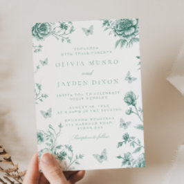 Invitación Boda floral de salvia verde vintage encantado