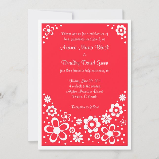 Invitación Boda floral de sandía roja y blanca (Anverso)