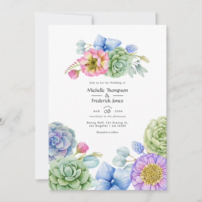 Invitación Boda floral de suculentas de moda (Anverso)