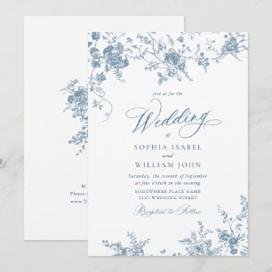 Invitación Boda Floral de tela del Jardín francés azul victor