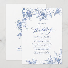 Invitación Boda Floral de tela del Jardín francés azul victor