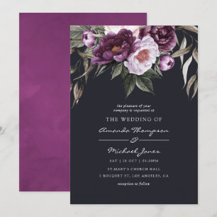Invitación Boda floral de terciopelo profundo