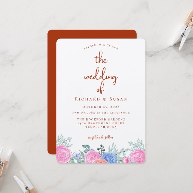 Invitación Boda Floral de Terra Cotta (Anverso/Reverso In Situ)