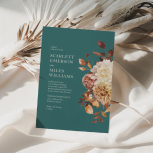 Invitación Boda Floral de Terracota de Otoño Moderna Turquesa