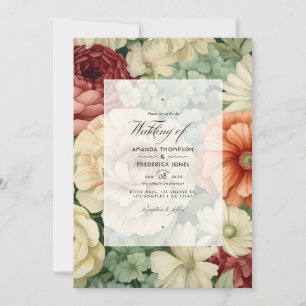 Invitación Boda floral de terracota, marfil y verde salvia