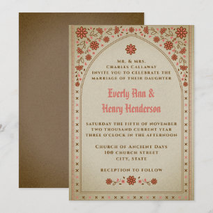 Invitación Boda Floral de Terracota Medieval Elegante 