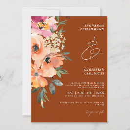 Invitación Boda floral de terracota oxidada