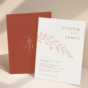 Invitación Boda Floral de Terracota Quemada Naranja Caprichos