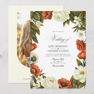 Invitación Boda floral de terracota y verde oliva suave marfi