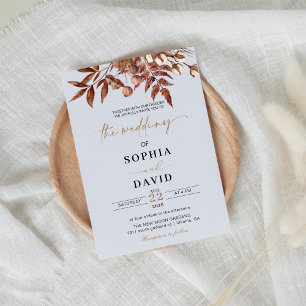 Invitación Boda Floral de Terracotta Floral Blanco Moderno Ca