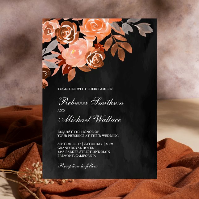 Invitación Boda floral de Terracotta Rústica Oscura Gris (Subido por el creador)