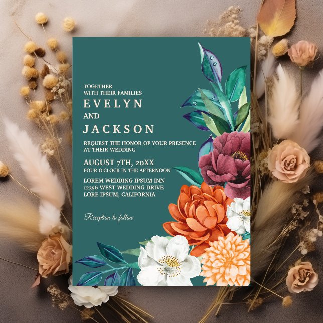 Invitación Boda floral de Terracotta Verde azulada de otoño m (Subido por el creador)