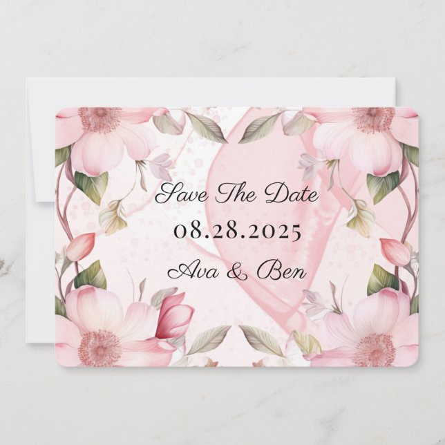 Invitación Boda Floral De Tinta De Alcohol Rosa Ahorra La Tar (Anverso)