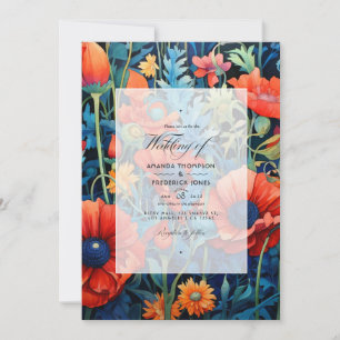 Invitación Boda floral de tomate cherry y azul real