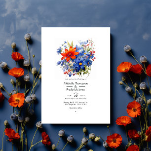 Invitación Boda floral de tomate cherry y azul real