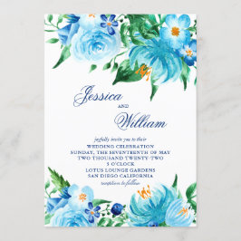 Invitación Boda floral de tonos azul acuarela