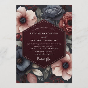 Invitación Boda floral de tonos joya de Borgoña