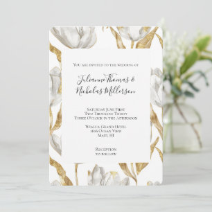 Invitación Boda floral de tulipanes blancos de oro romántico