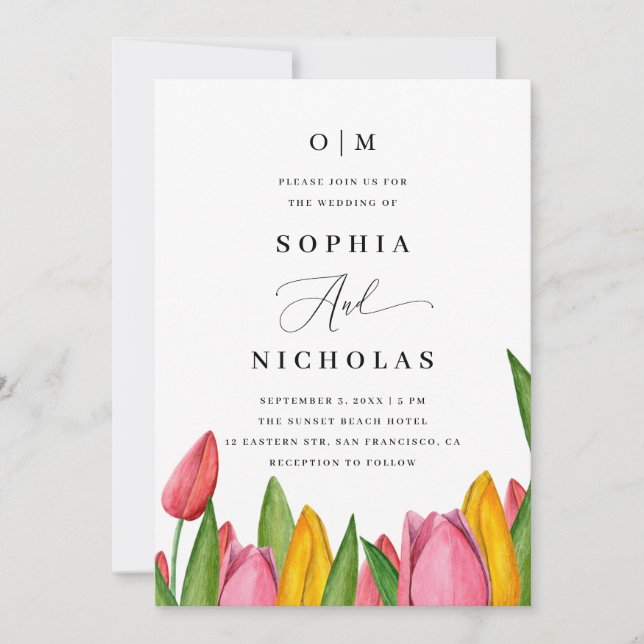 Invitación Boda floral de tulipanes de primavera | Código de  (Anverso)