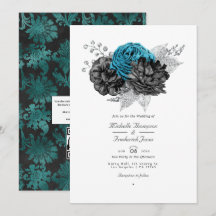 Boda floral de turquesa - verde azulado negro y pl