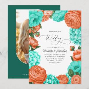 Invitación Boda floral de turquesa y coral