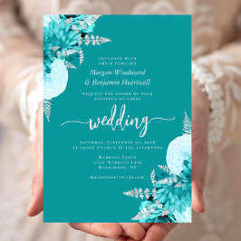 Invitación Boda Floral de Turquesa y Plata
