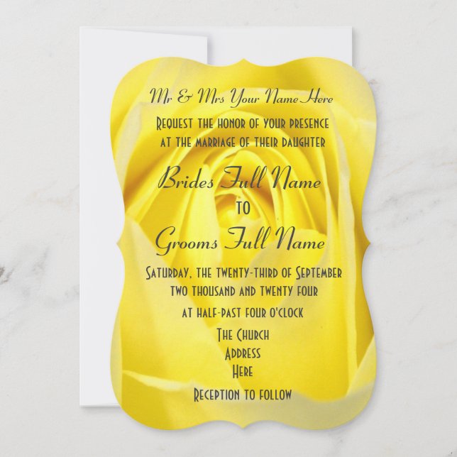 Invitación Boda floral de un país rosa amarillo brillante (Anverso)