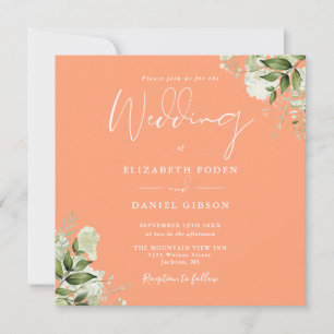 Invitación Boda floral de vegetación de melocotón cuadrada