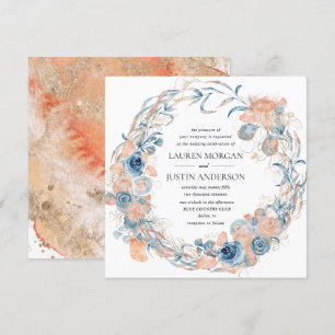 Invitación boda floral de verano de coral y playa marina