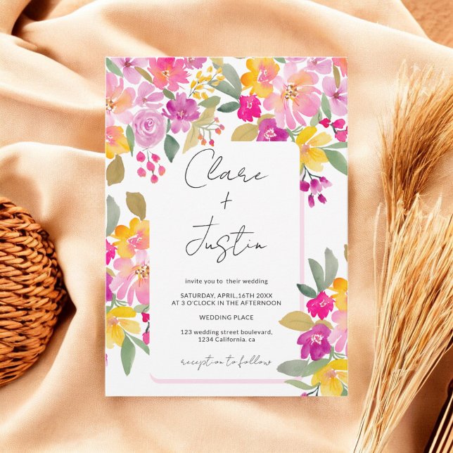 Invitación Boda floral de verano de primavera en el jardín (Garden Spring Summer Watercolor Floral Wedding Invitation)