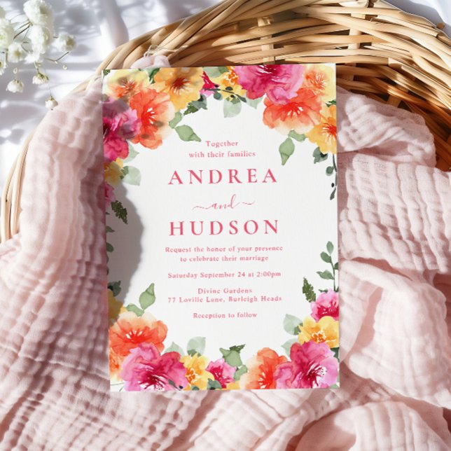 Invitación Boda floral de verano de primavera vibrante y auda (Subido por el creador)